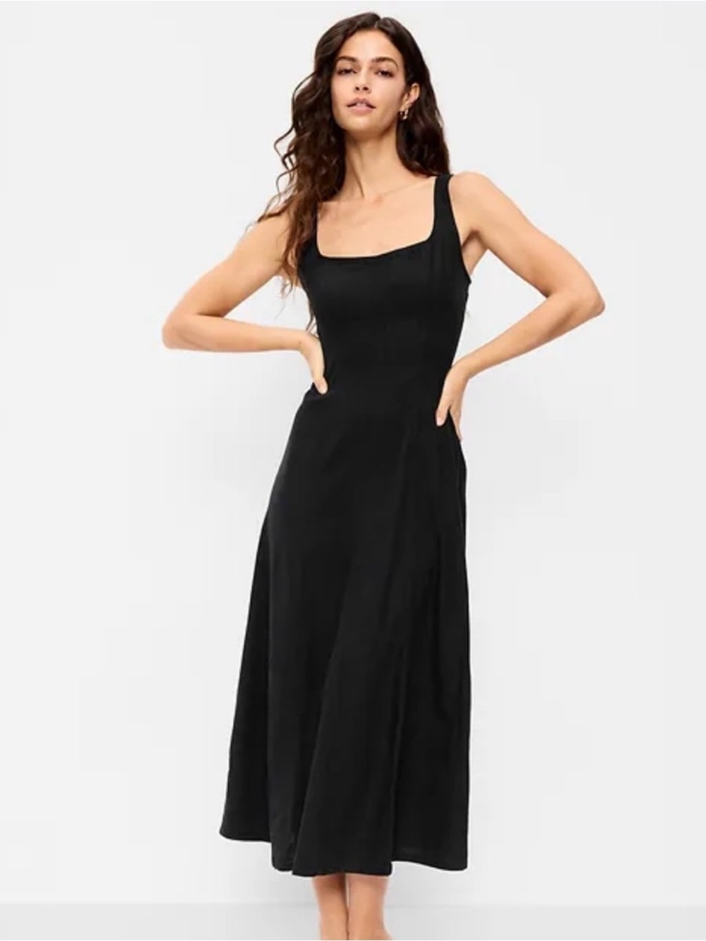NWT Old Navy Women's Size XL Tall Black Sleeveless Dress Notch Neck Linen Blend